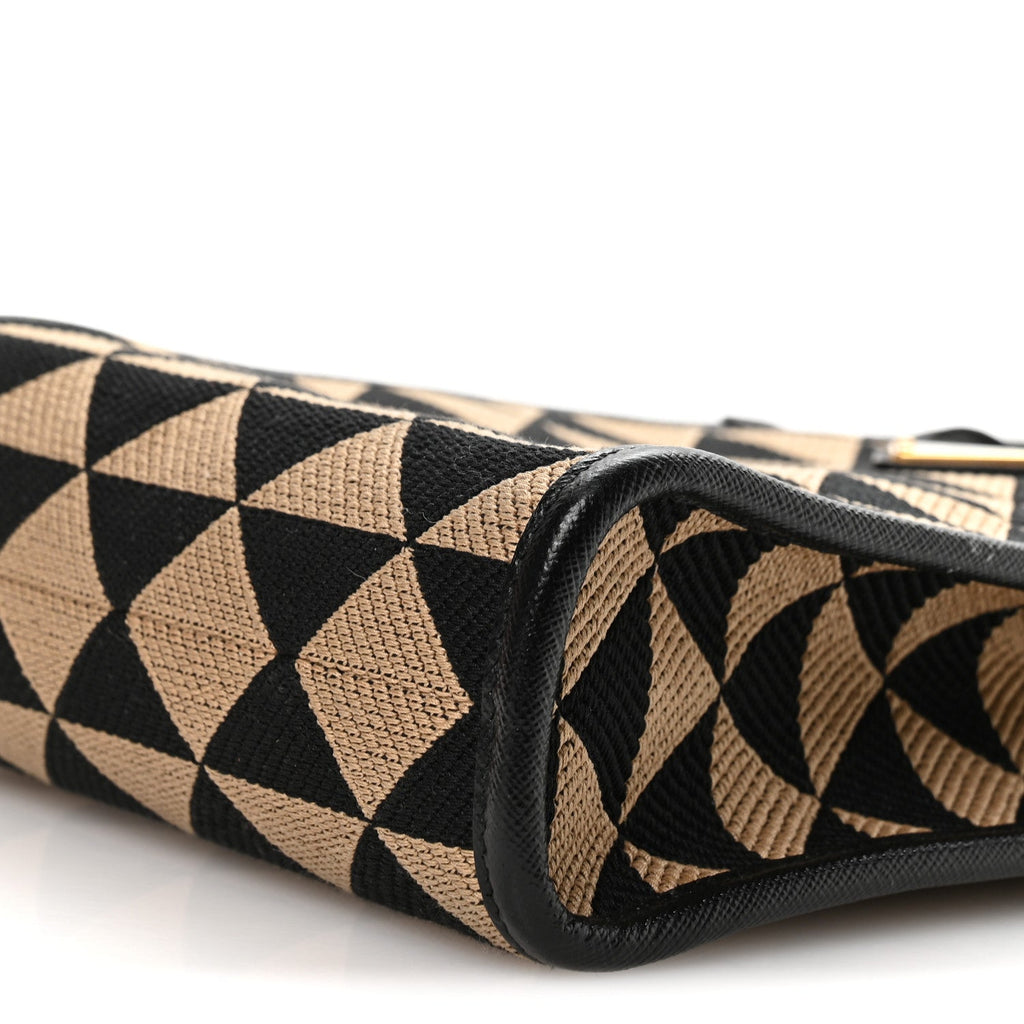 Jacquard Saffiano Triangolo Symbole Embroidered Mini Tote Black Corda