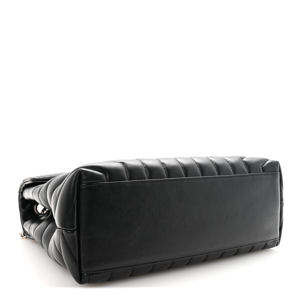 Calfskin Y Quilted Monogram Medium Loulou Chain Satchel Black