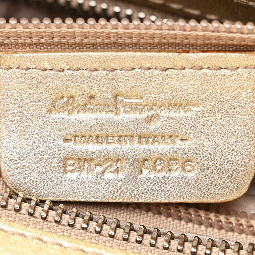 Metallic Grained Calfskin Medium Sofia Satchel Gold
