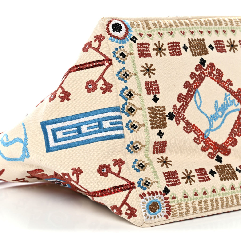 Frise Broderie Calfskin Greekaba Tote Biscotto Multicolor