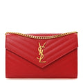 Grain De Poudre Matelasse Chevron Monogram Chain Wallet New Red