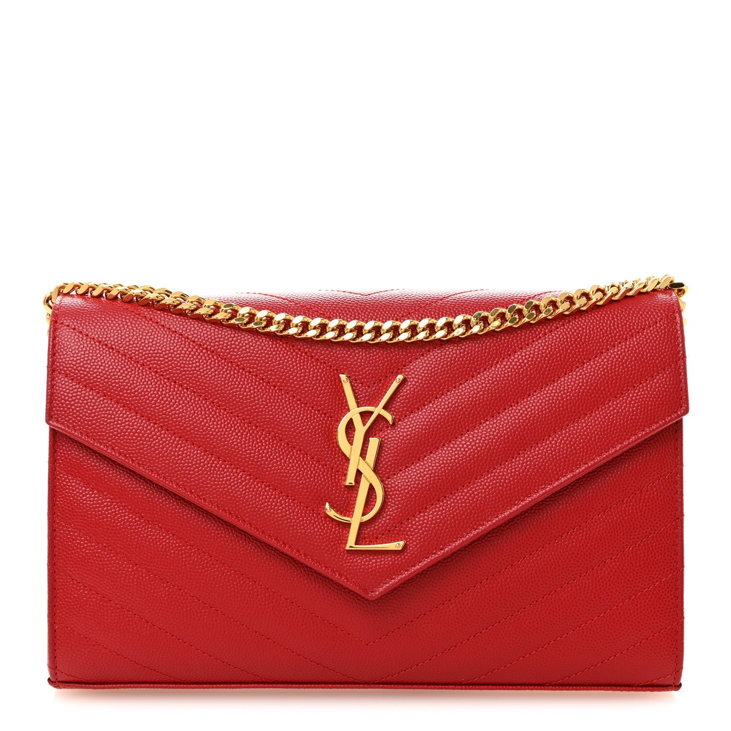 Grain De Poudre Matelasse Chevron Monogram Chain Wallet New Red