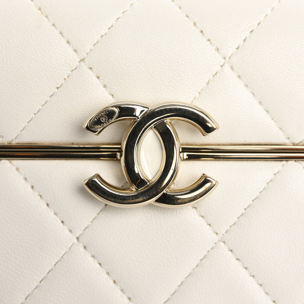 Lambskin Quilted Small Box With Chain White