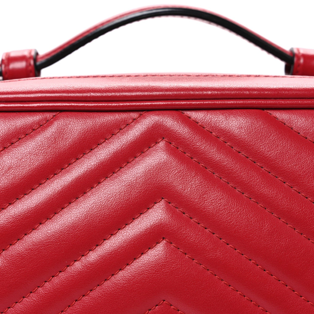 Calfskin Matelasse Sylvie Web Small GG Marmont Top Handle Shoulder Bag Hibiscus Red