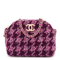 Tweed Quilted Mini Clutch With Chain Purple