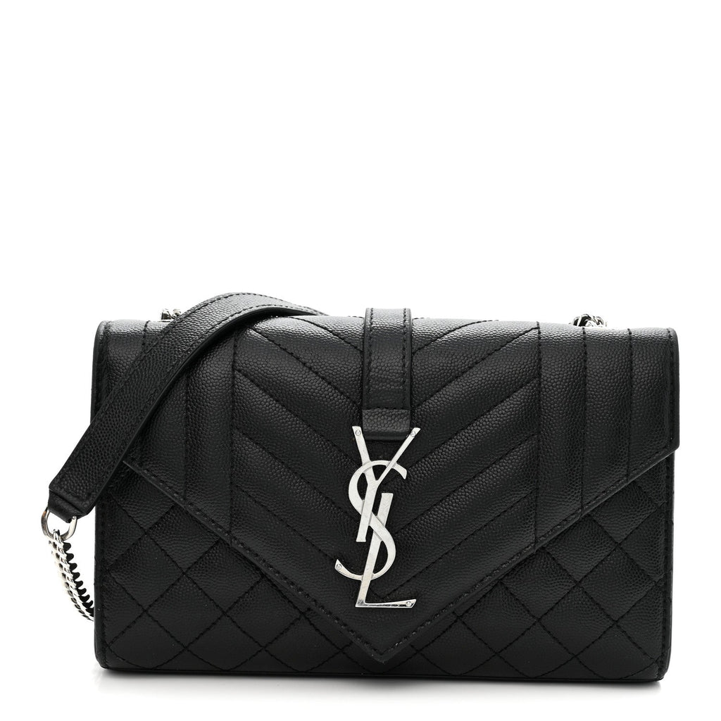 Grain De Poudre Textured Mixed Matelasse Triquilt Small Monogram Satchel Black