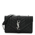 Grain De Poudre Textured Mixed Matelasse Triquilt Small Monogram Satchel Black