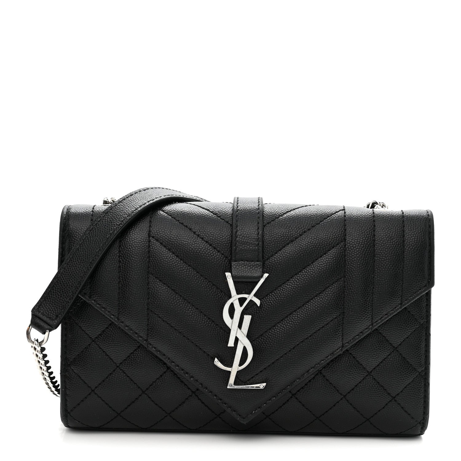Grain De Poudre Textured Mixed Matelasse Triquilt Small Monogram Satchel Black