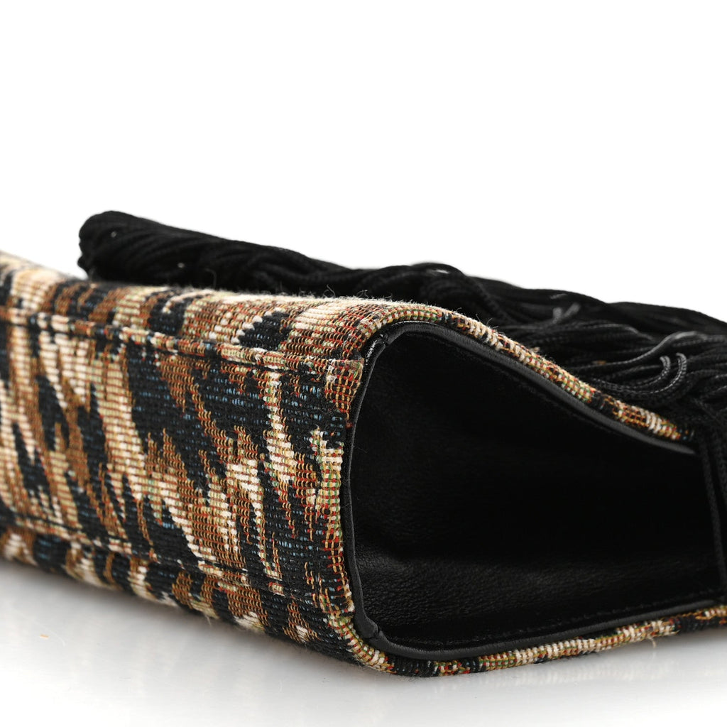 Canvas Leopard Print Fringe Baby Monogram Satchel Black Multicolor
