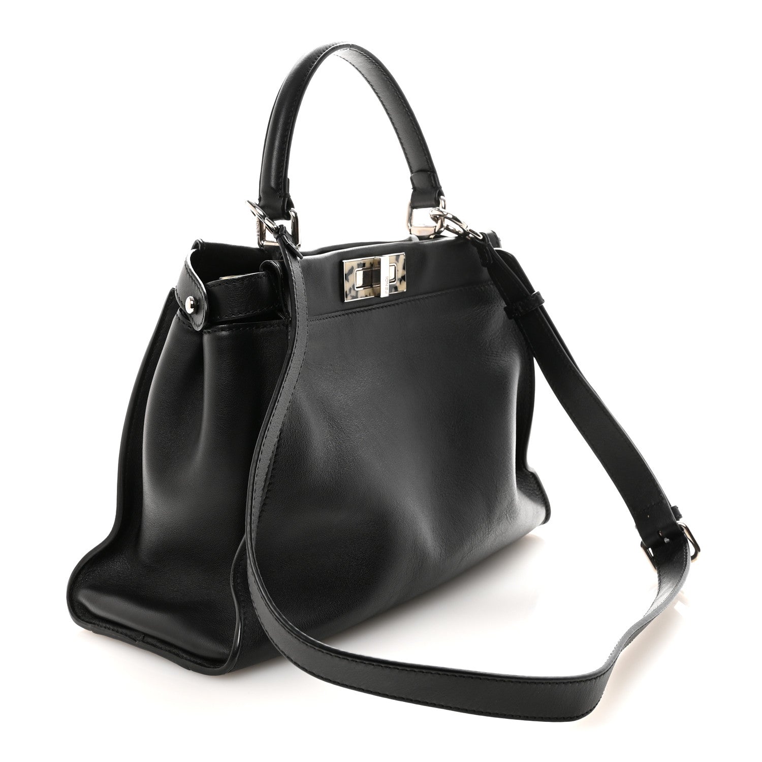Vitello Dolce Shiny Nappa Plexglass Granite Medium Peekaboo Iconic Satchel Black