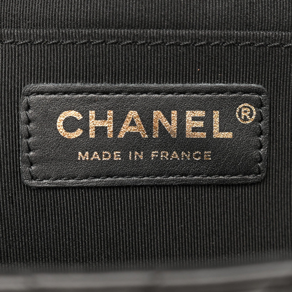 Calfskin Chevron Quilted Small Statement Flap Black