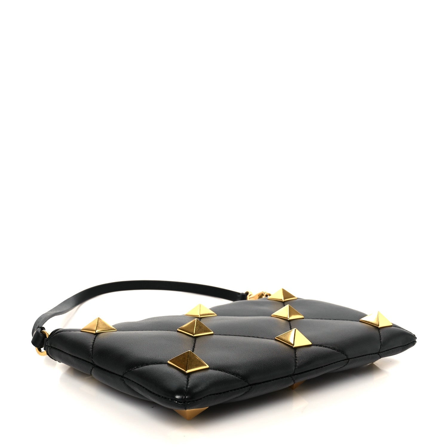 Nappa Quilted Roman Stud Zip Pouch Black