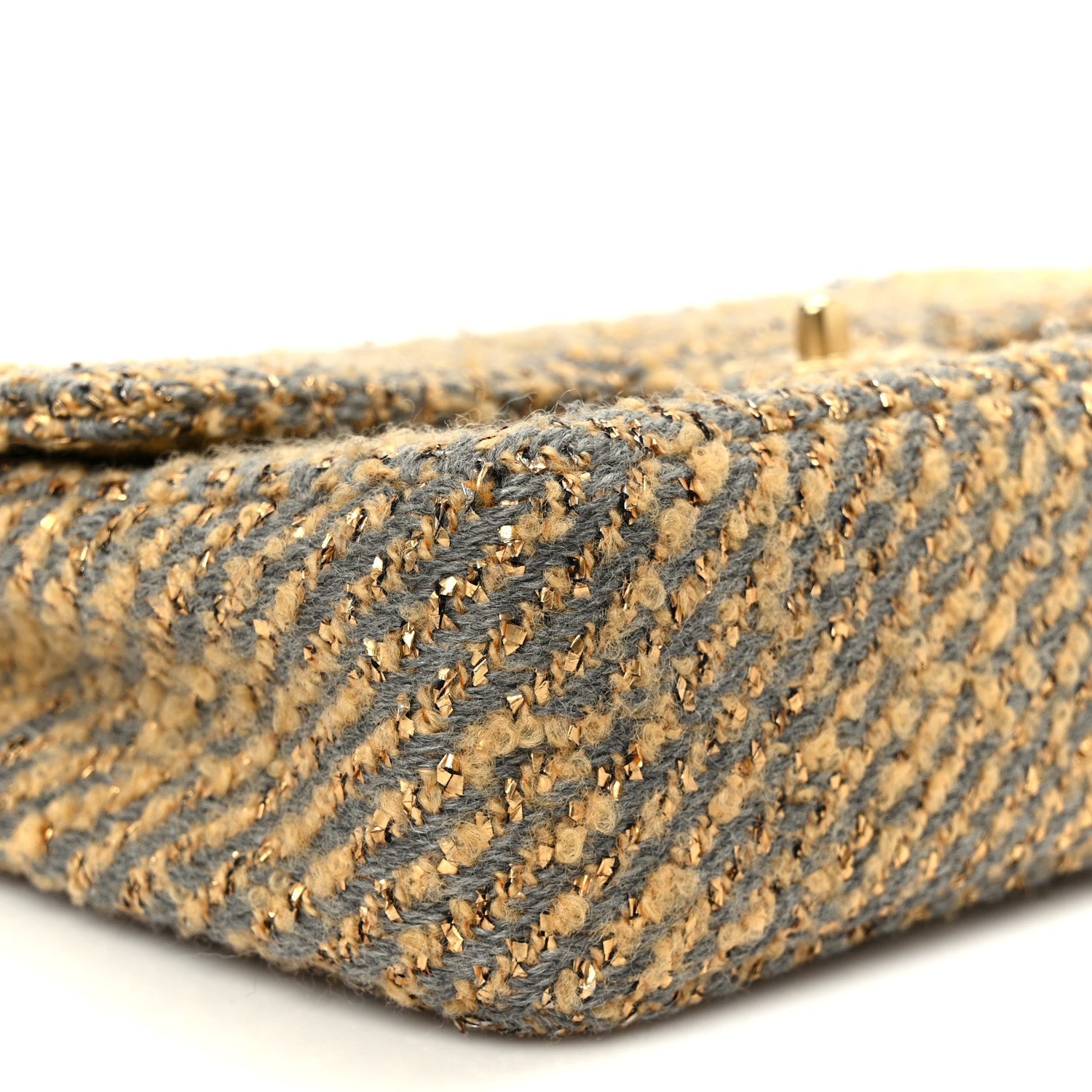 Metallic Tweed Quilted Medium Single Flap Beige Grey Gold