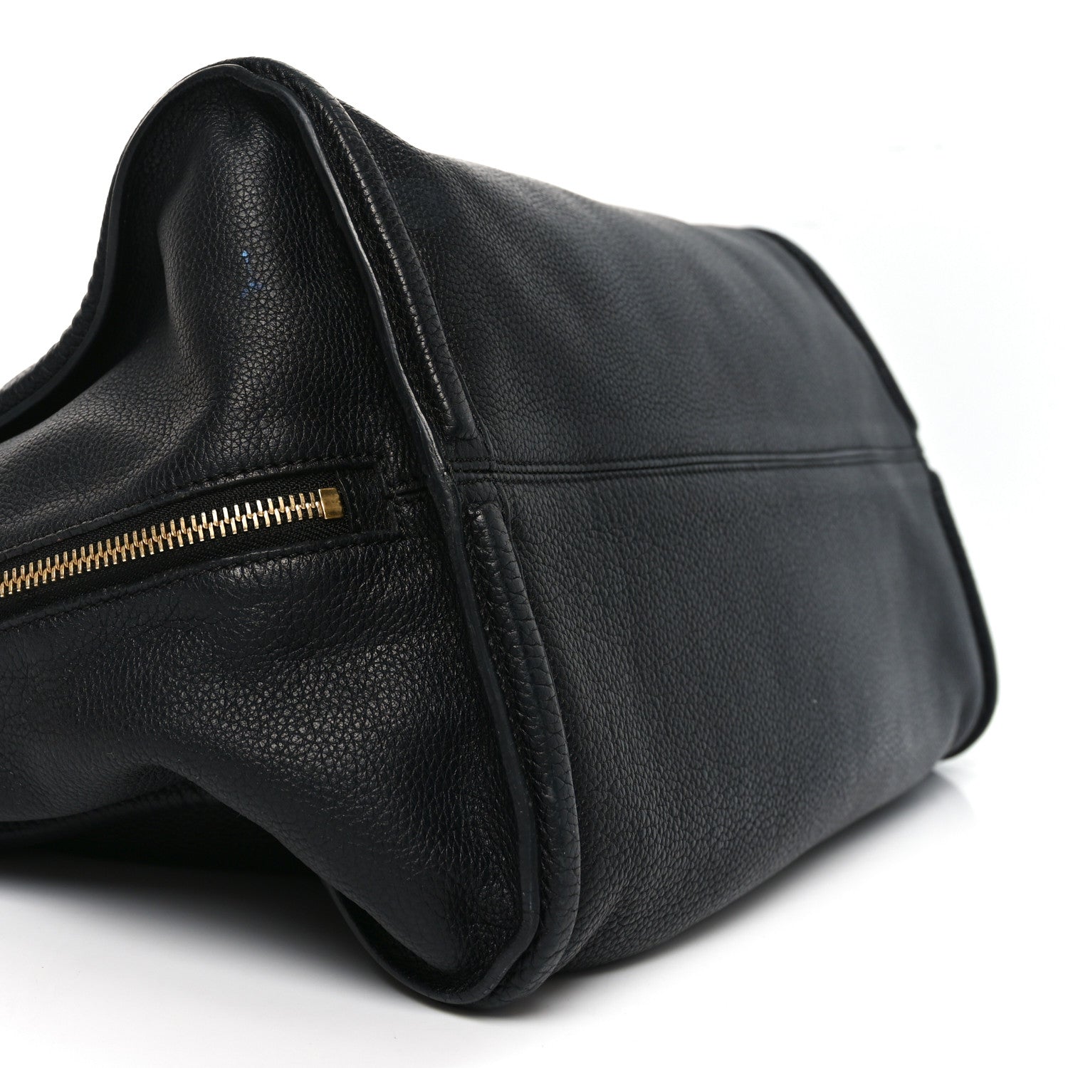 Pebbled Calfskin Large Skull Padlock Zip Around Tote Black