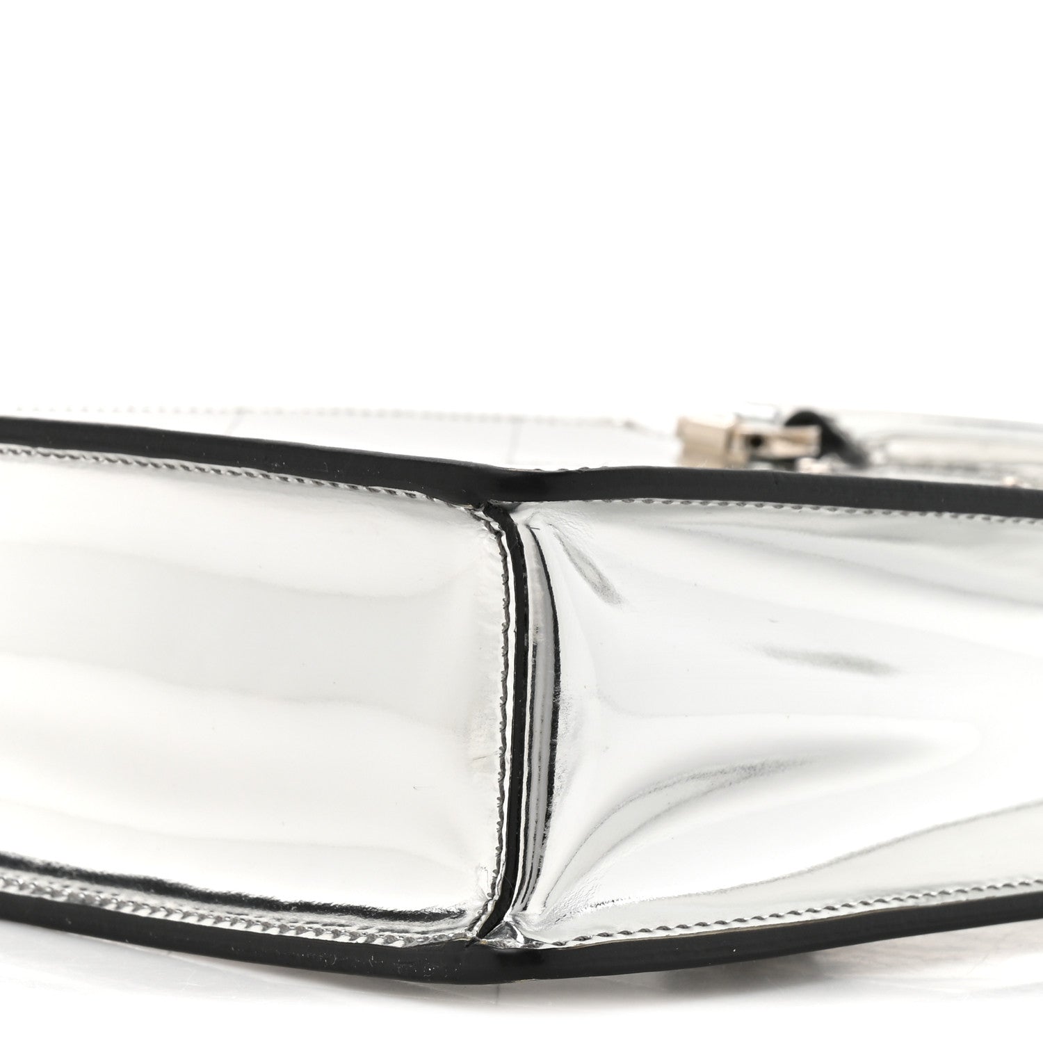 Spazzolato Metal Triangle Logo Triangle Patterned Small Double Handle Crossbody Tote Argento