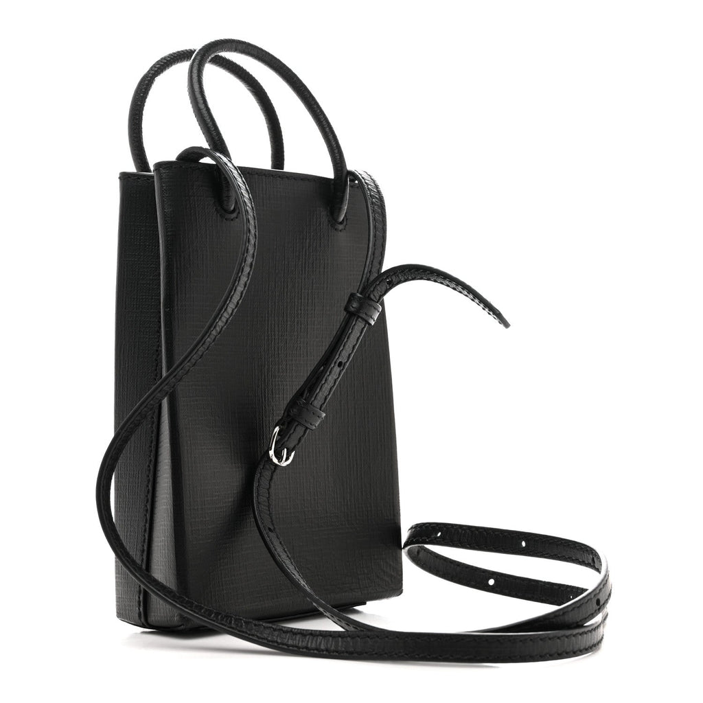 Squared Calfskin Logo Shopping Phone Holder Bag Black