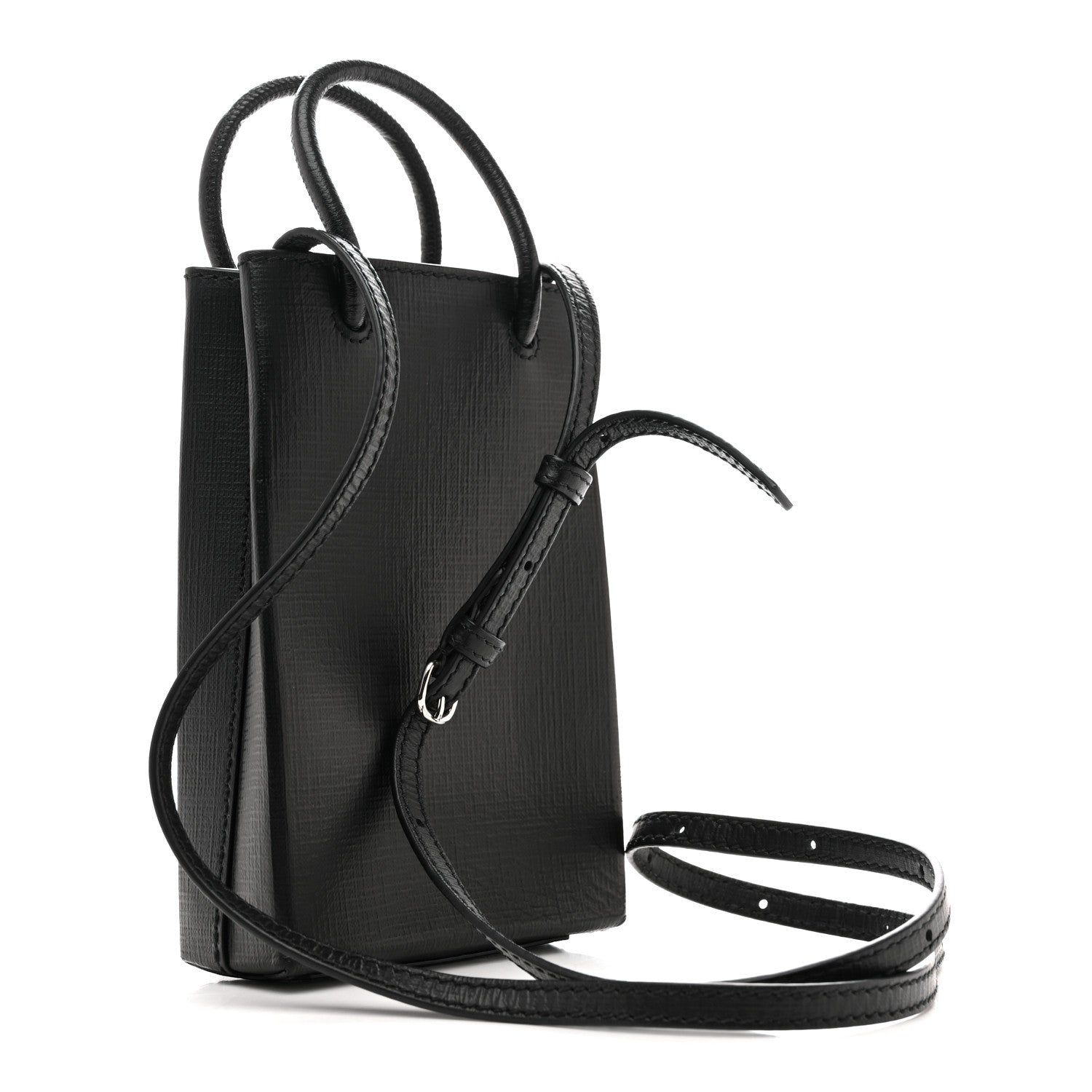Squared Calfskin Logo Shopping Phone Holder Bag Black
