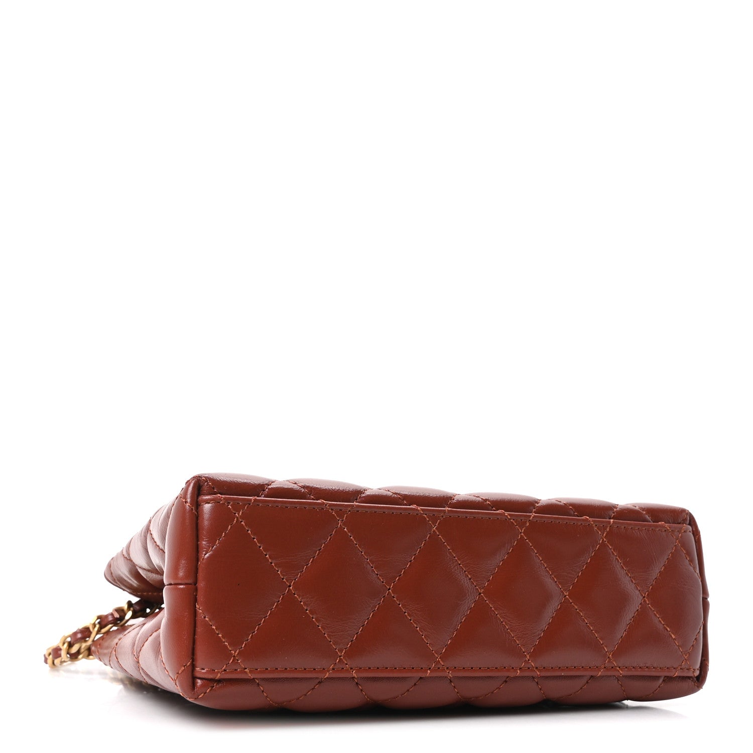Shiny Aged Calfskin Quilted Nano Kelly Shopper Brown