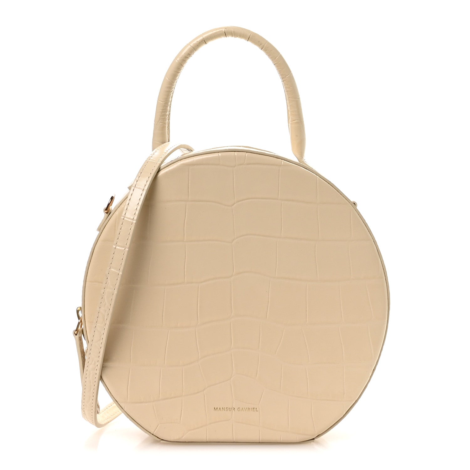 Calfskin Crocodile Embossed Circle Crossbody Bag Dune
