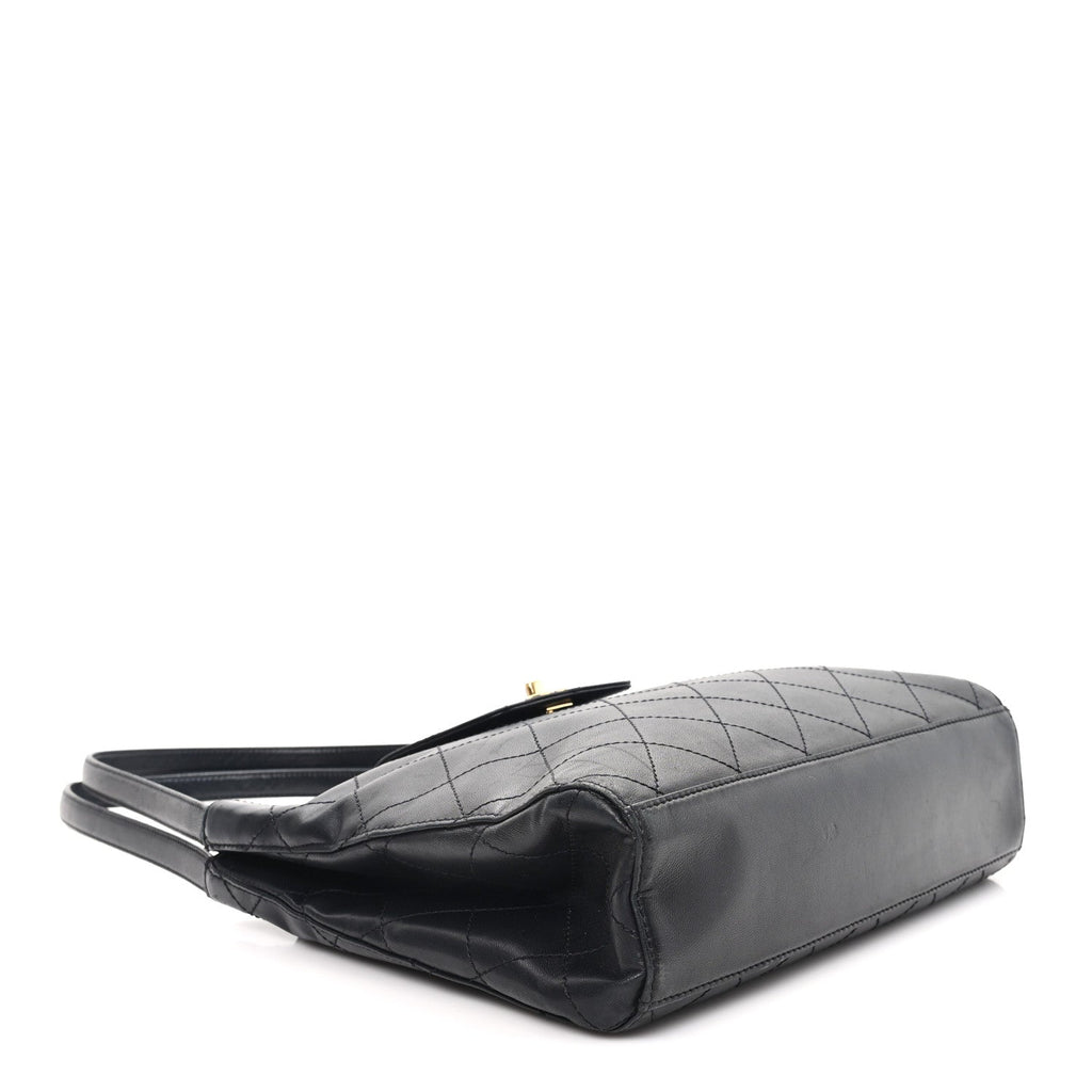 Lambskin Quilted CC Flap Shoulder Bag Black