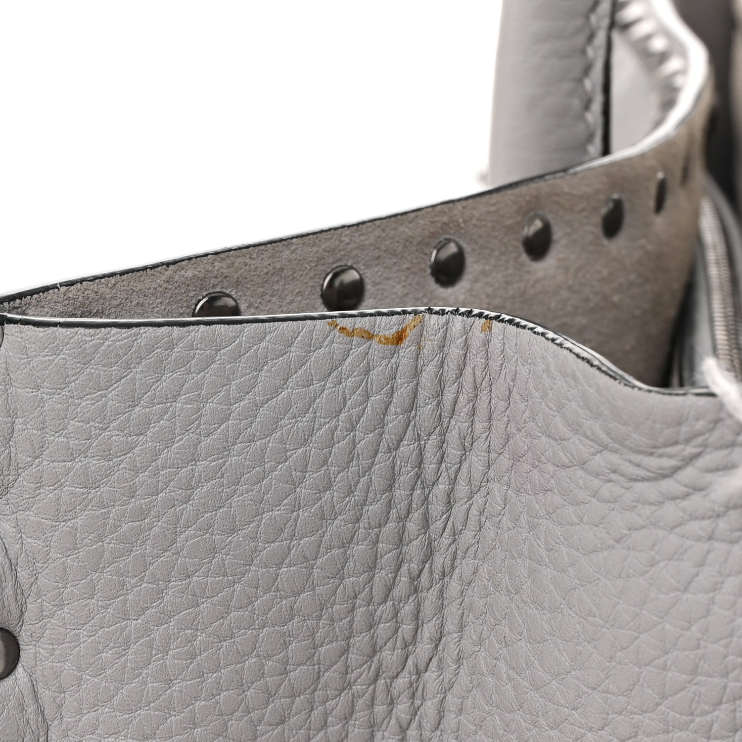 Grained Calfskin Medium Rockstud Double Handle Horizontal Tote Pastel Grey