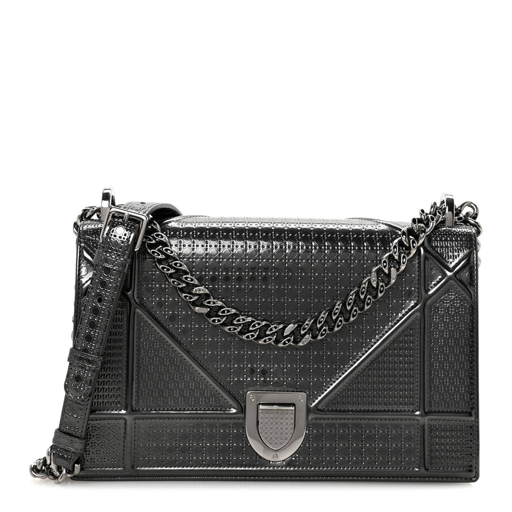 Metallic Patent Micro-Cannage Medium Diorama Flap Bag Onyx Black