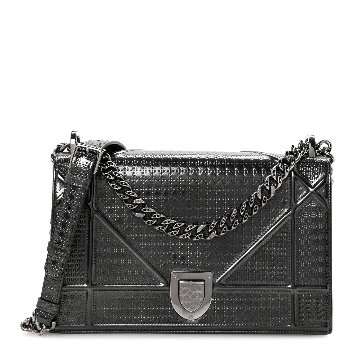 Metallic Patent Micro-Cannage Medium Diorama Flap Bag Onyx Black