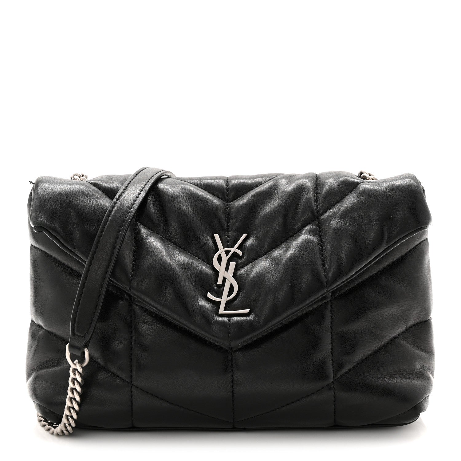 Lambskin Quilted Toy Loulou Puffer Monogram Chain Satchel Black