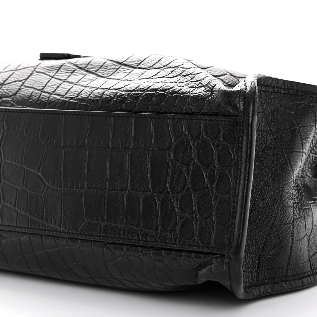 Calfskin Crocodile Embossed Monogram Medium Niki Shopping Bag Black