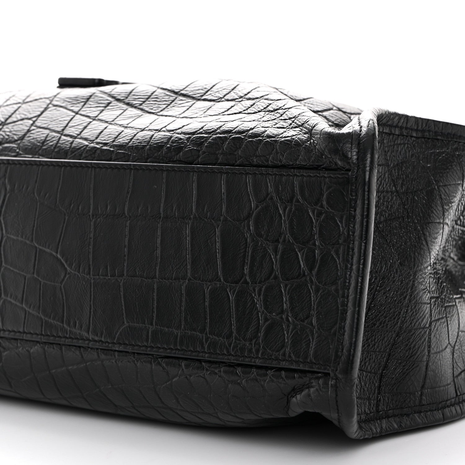 Calfskin Crocodile Embossed Monogram Medium Niki Shopping Bag Black
