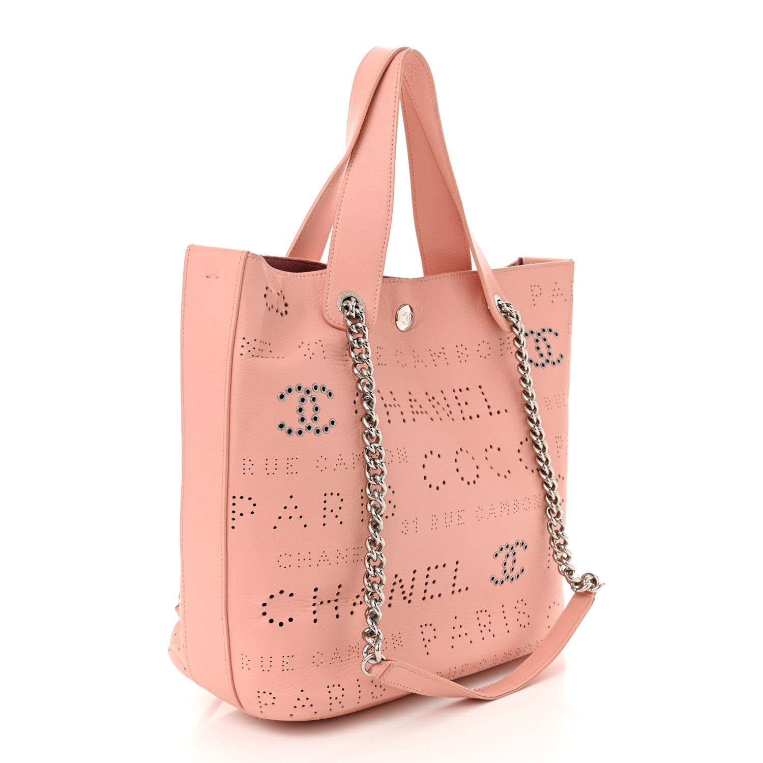 Calfskin Tweed Small Logo Eyelets Shopping Tote Pink