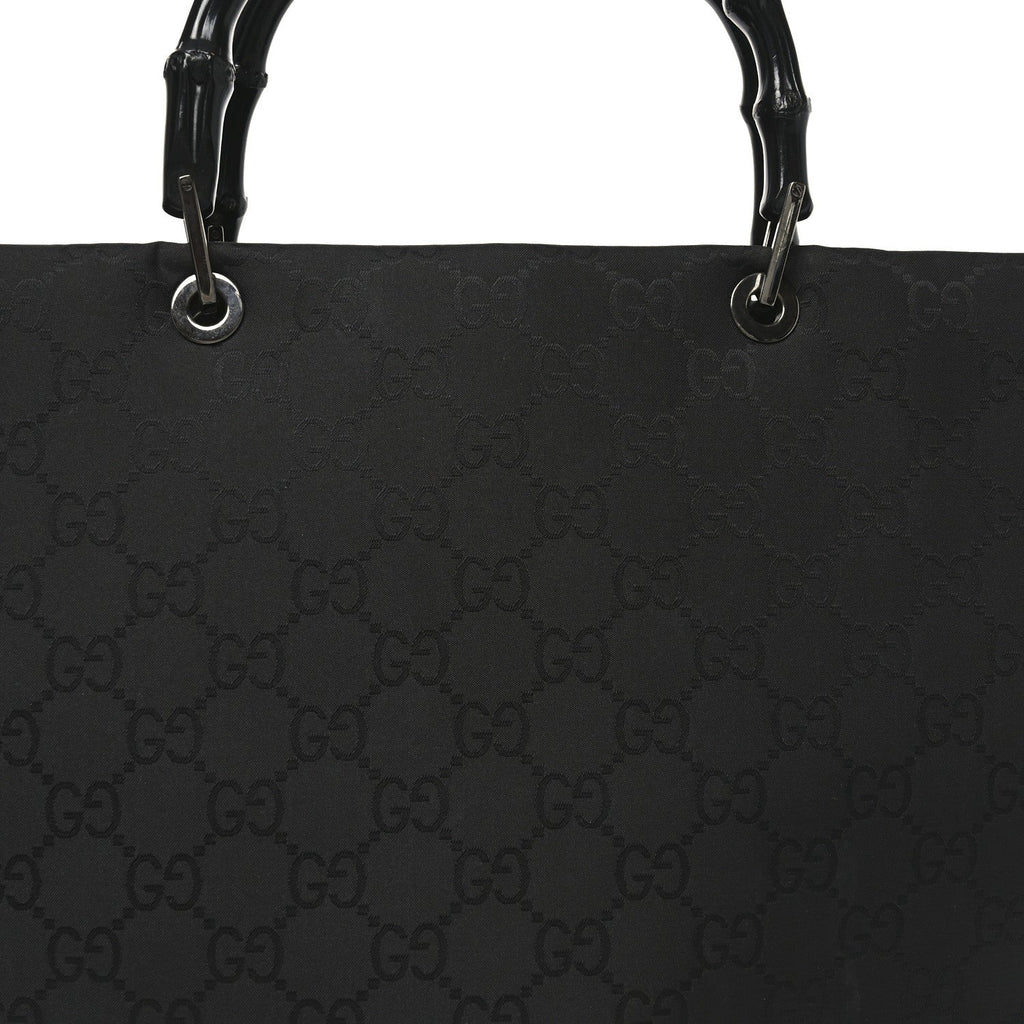 Nylon Monogram Large Bamboo Shopper Tote Black