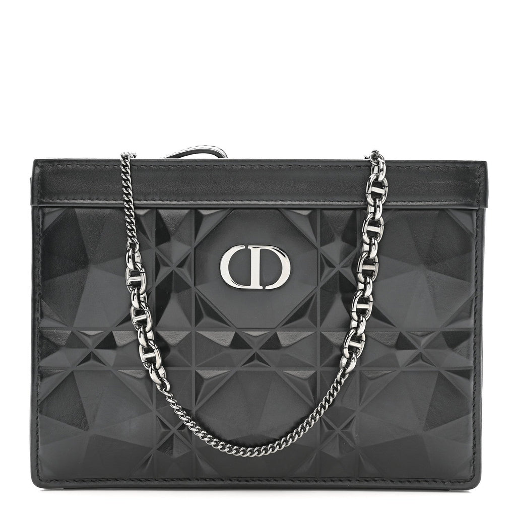 Calfskin Macrocannage Diamond Caro Zipped Pouch With Chain Black