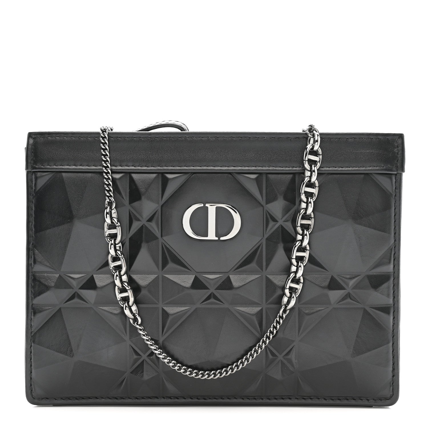 Calfskin Macrocannage Diamond Caro Zipped Pouch With Chain Black