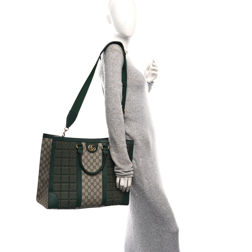 Monogram GG Mignon Textured Dollar Calfskin GG Supreme Monogram Quilted Mini GG Large Tote Bag Green Beige Ebony