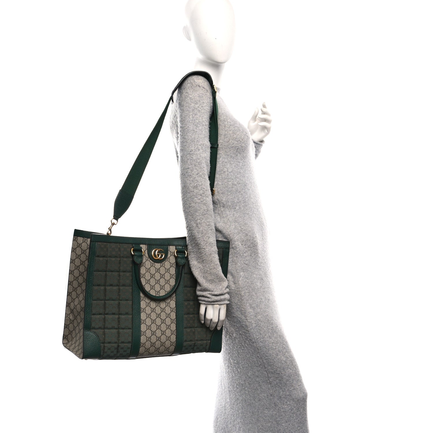 Monogram GG Mignon Textured Dollar Calfskin GG Supreme Monogram Quilted Mini GG Large Tote Bag Green Beige Ebony