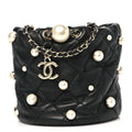Lambskin Quilted Pearl Mini About Pearls Drawstring Bag Black