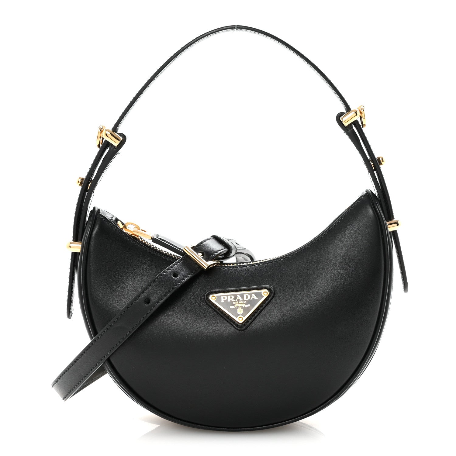 Soft Calfskin Arque Shoulder Bag Black