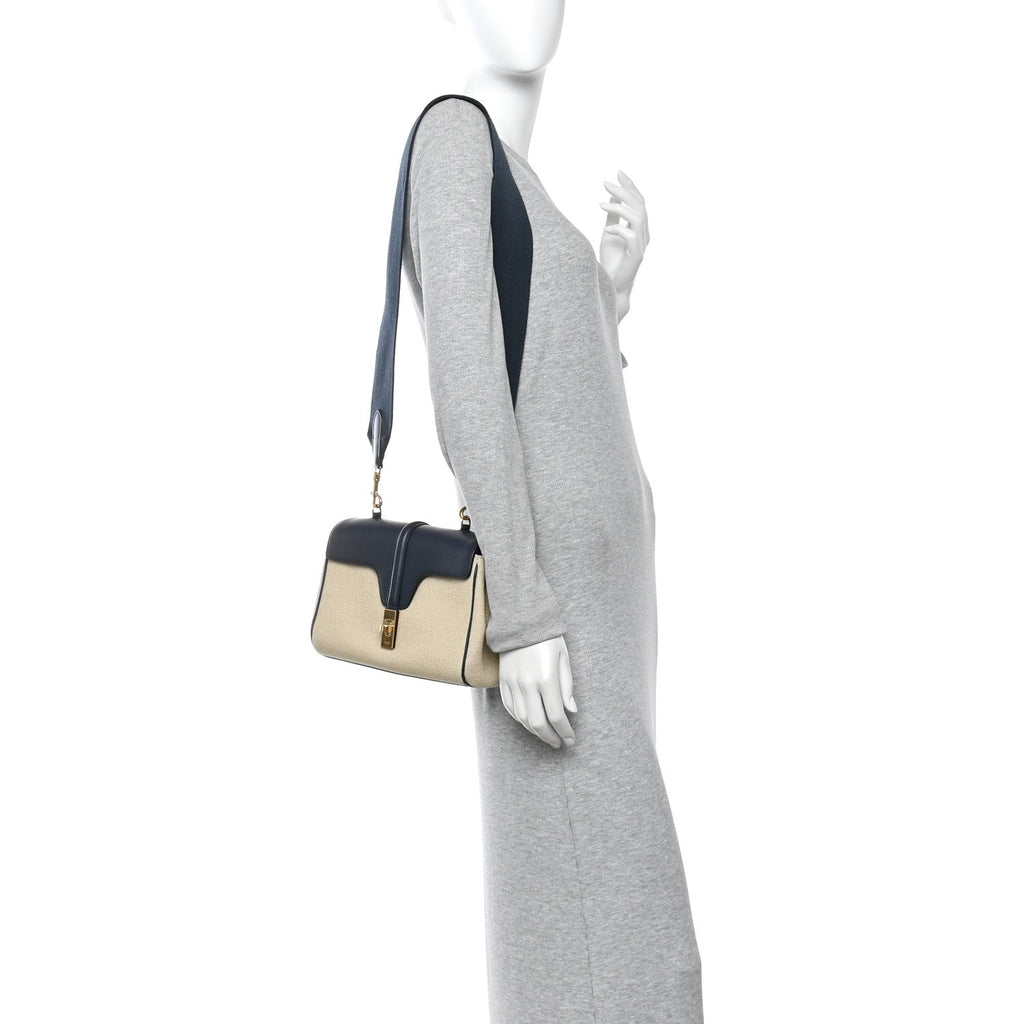 Canvas Calfskin Teen Soft 16 Shoulder Bag Vanilla Navy
