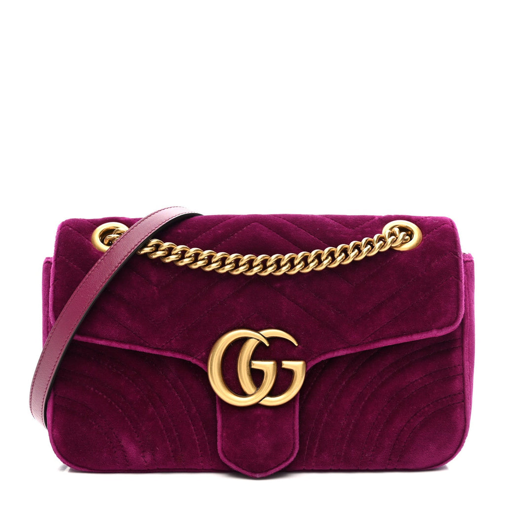Velvet Matelasse Small GG Marmont Shoulder Bag Fuchsia Violet Cyclamen