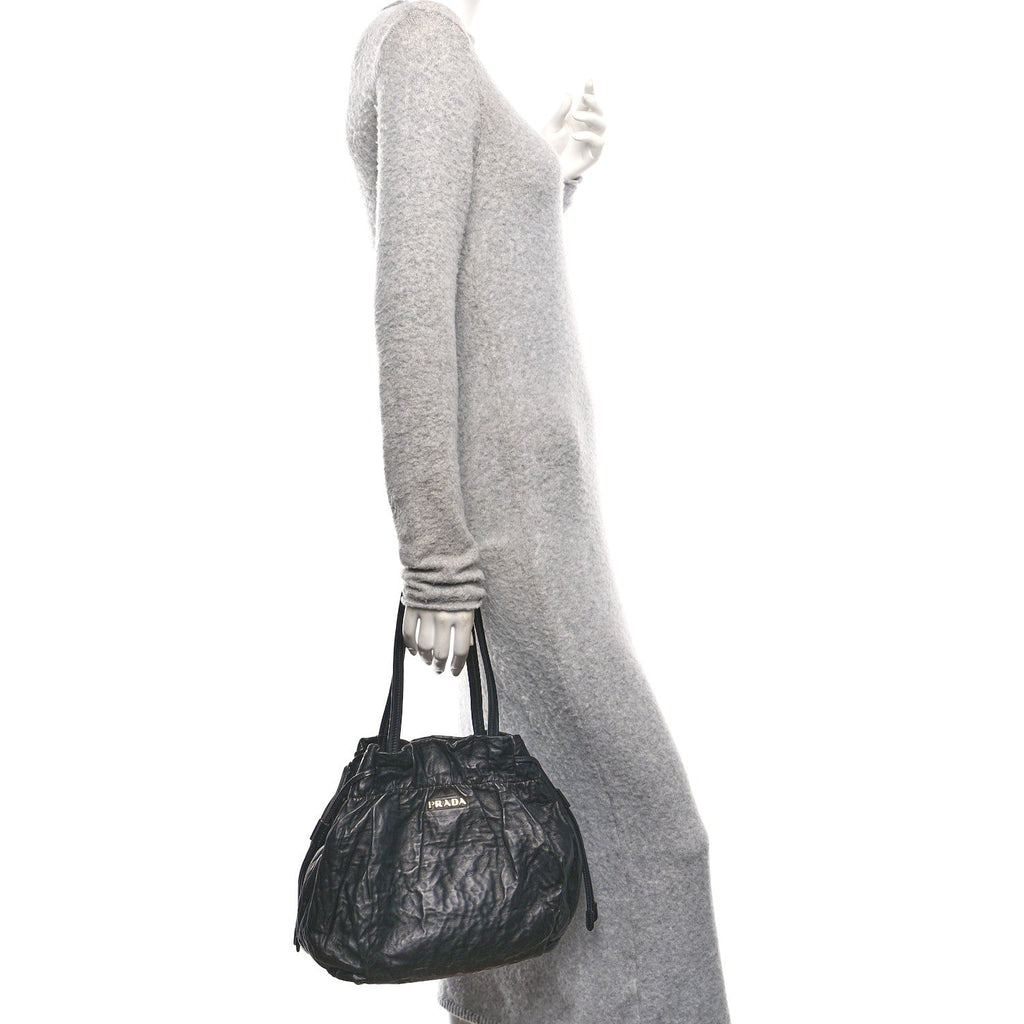 Nappa Antique Drawstring Tote Black