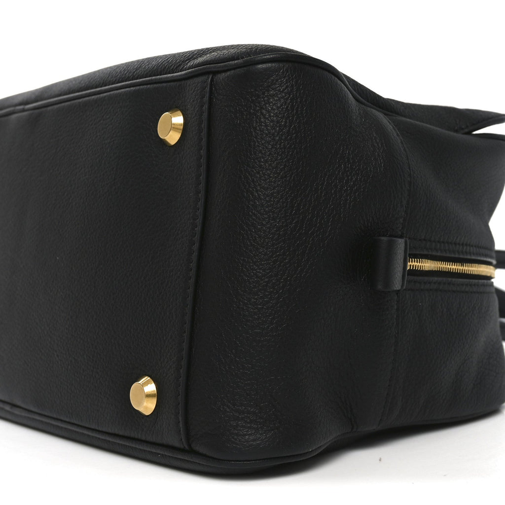 Grained Calfskin Medium Carrie Bowling Bag Black