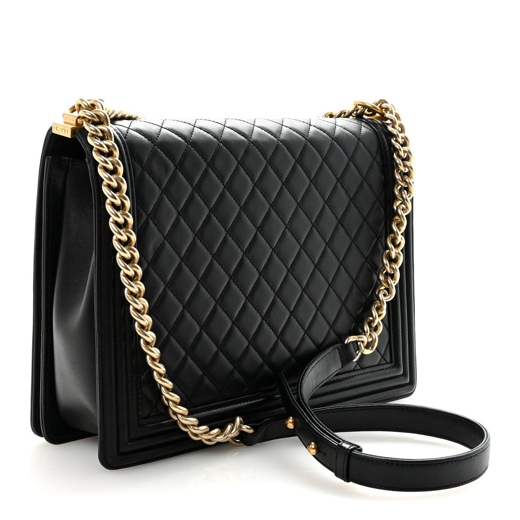 Lambskin Quilted Large Boy Flap Black