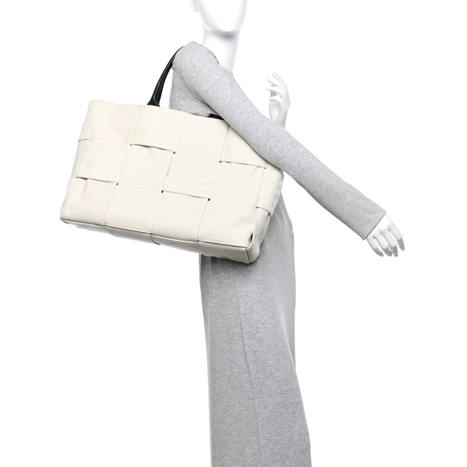 Canvas Maxi Intrecciato Large Arco Tote Beige Black