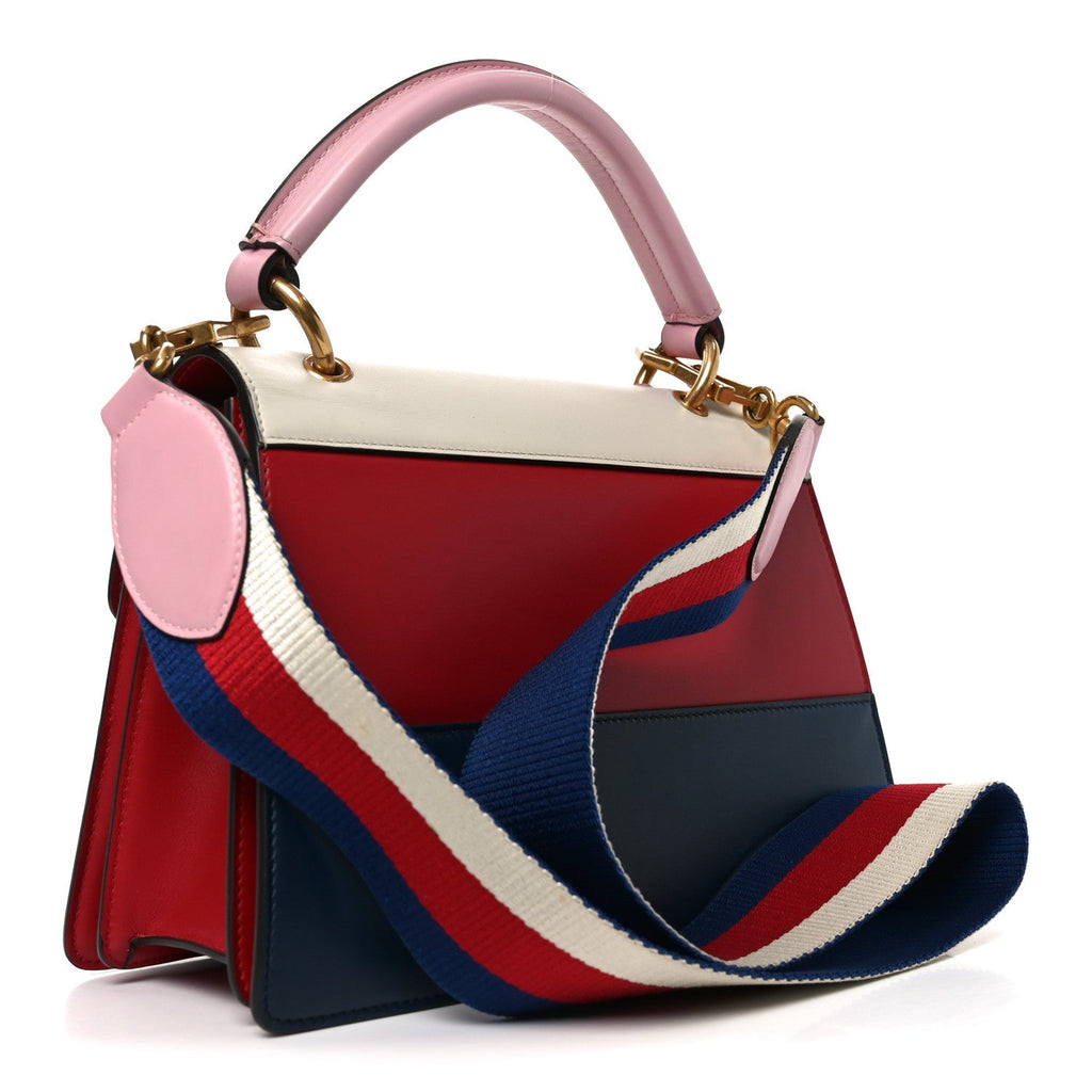 Calfskin Sylvie Web Small Queen Margaret Top Handle Bag Blue Agata Hibiscus Red Mystic White Sugar Pink