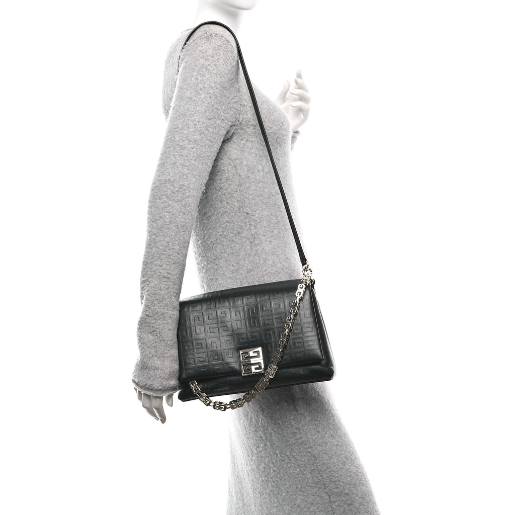 Soft Calfskin 4G Embossed Medium Shoulder Bag Black