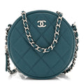 Caviar Quilted Round Clutch With Chain Green