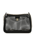 Mesh Shiny Lambskin Clutch With Chain Black