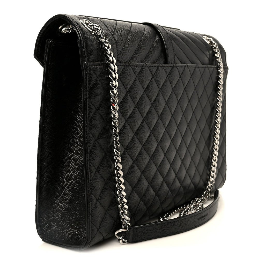 Grain De Poudre Textured Mixed Matelasse Large Triquilt Monogram Satchel Black