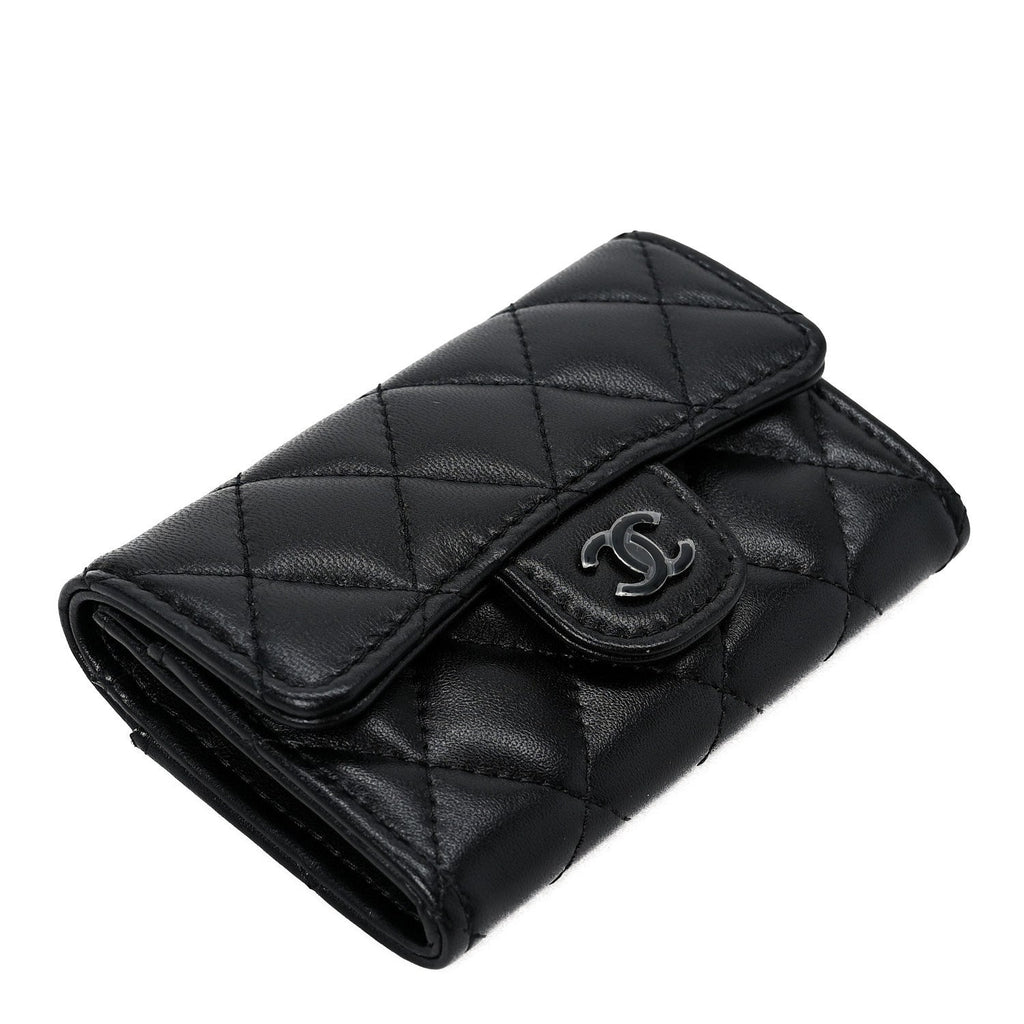 Lambskin Quilted Flap  Holder Wallet So Black